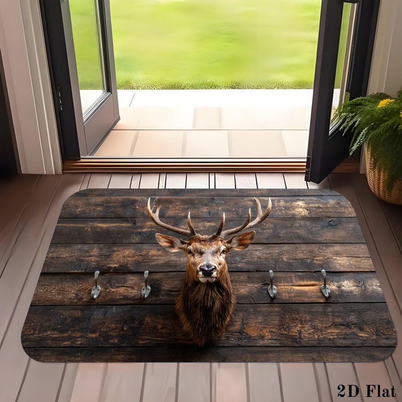 Rustic Deer Head Doormat Wood  - Hunting Outdoor Rug 评论和价格